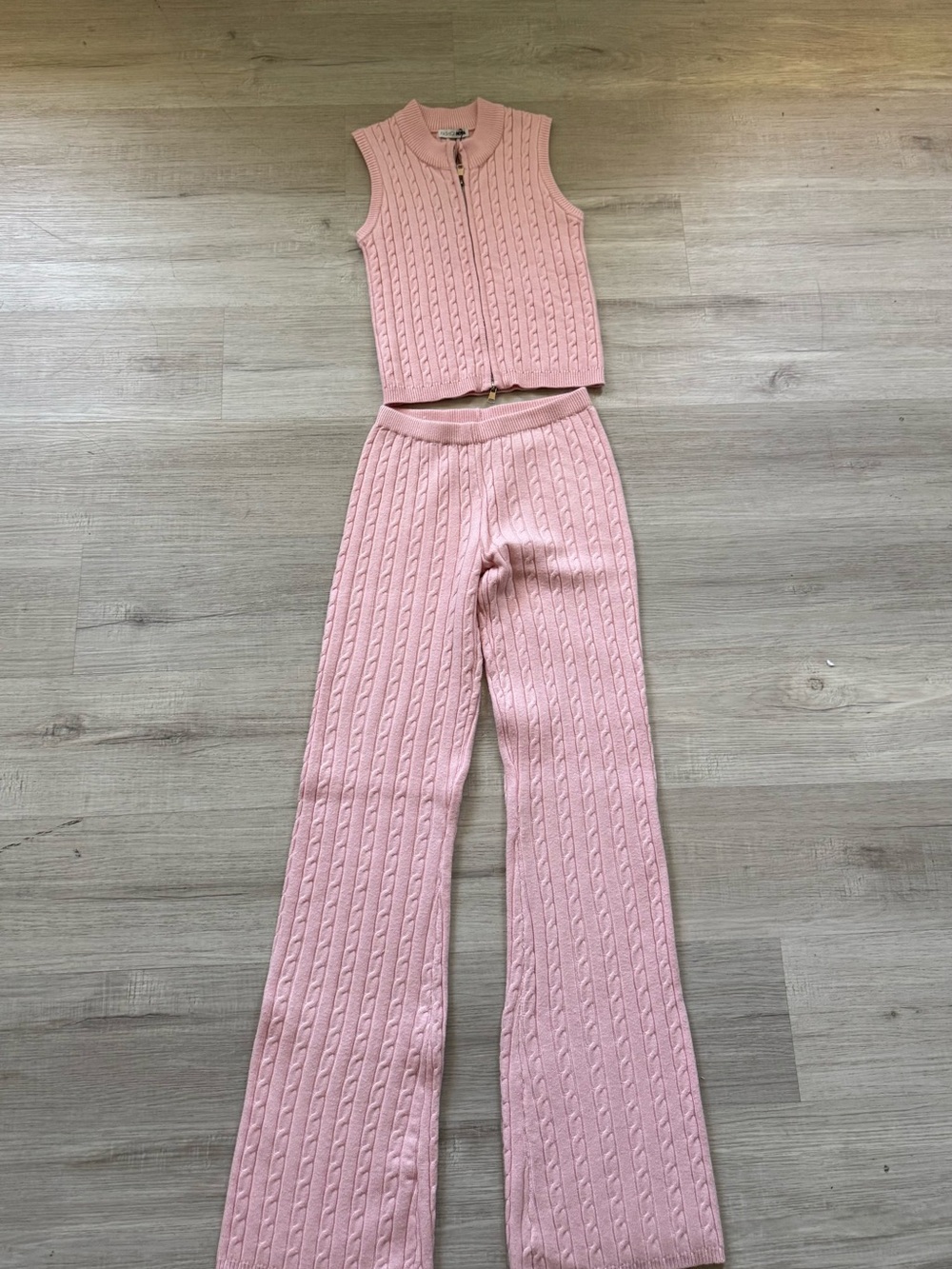 Cable Knit Pink Tank and Wide-Leg Pants Set